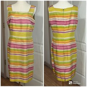 David Warren‎ New York Vintage Silk Striped Sheath Dress Sleeveless Pink Multi 8